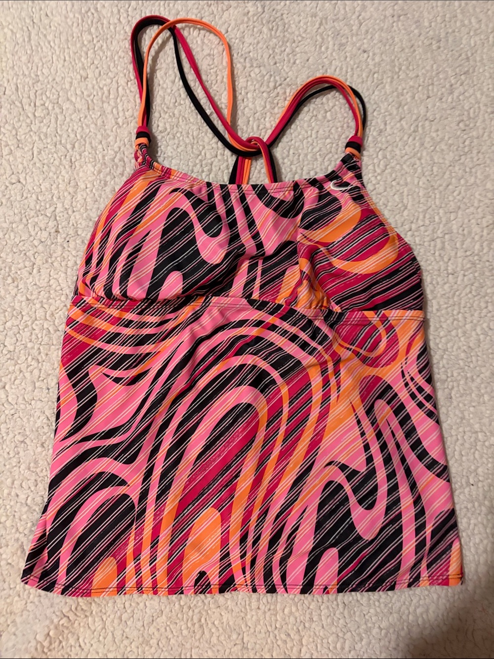 Nike Women’s Pink Black Orange Patterned Swim Tankini Top